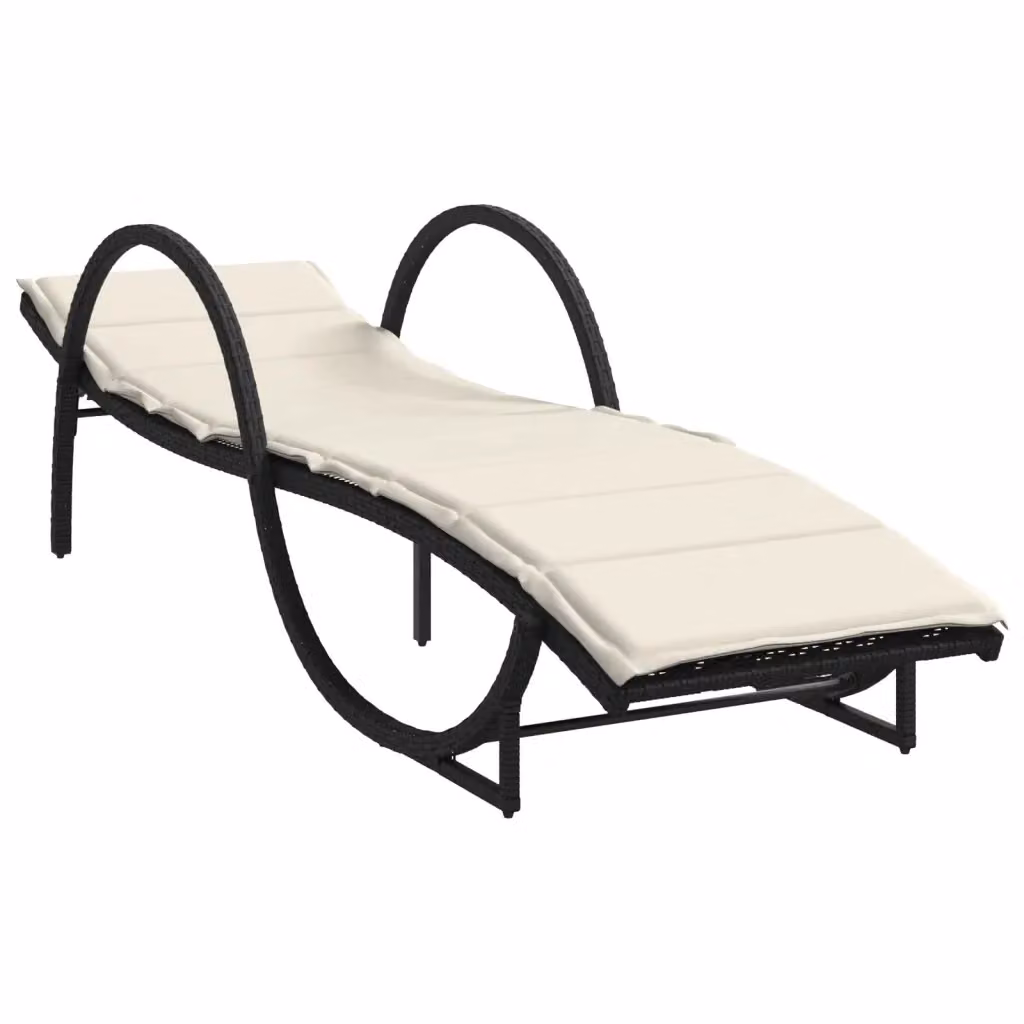 Lettino prendisole vidaXL in polyrattan con cuscino nero e poggiatesta regolabile L: 199 cm, P: 60 cm, H: 42 cm – 2