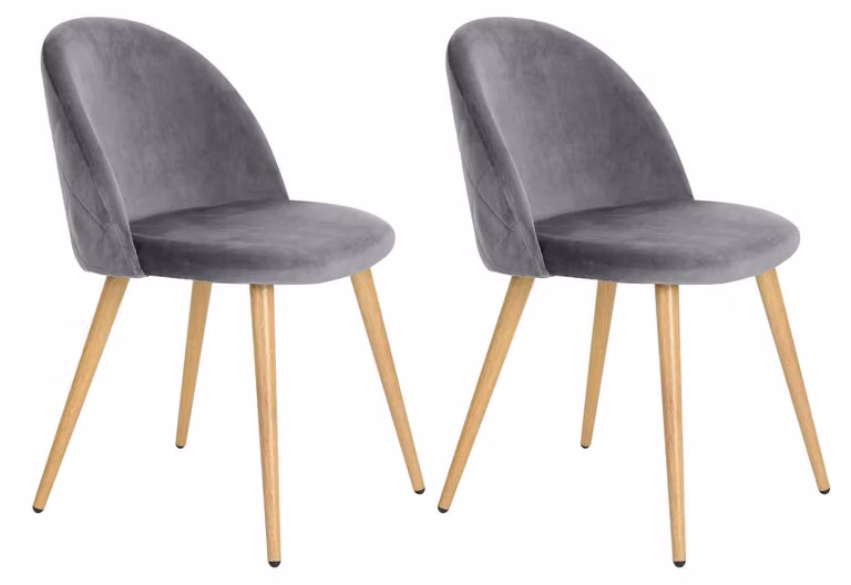 Set di 2 poltrone in velluto, stile scandinavo, gambe in metallo, colore grigio, dimensioni 56x50x78 cm