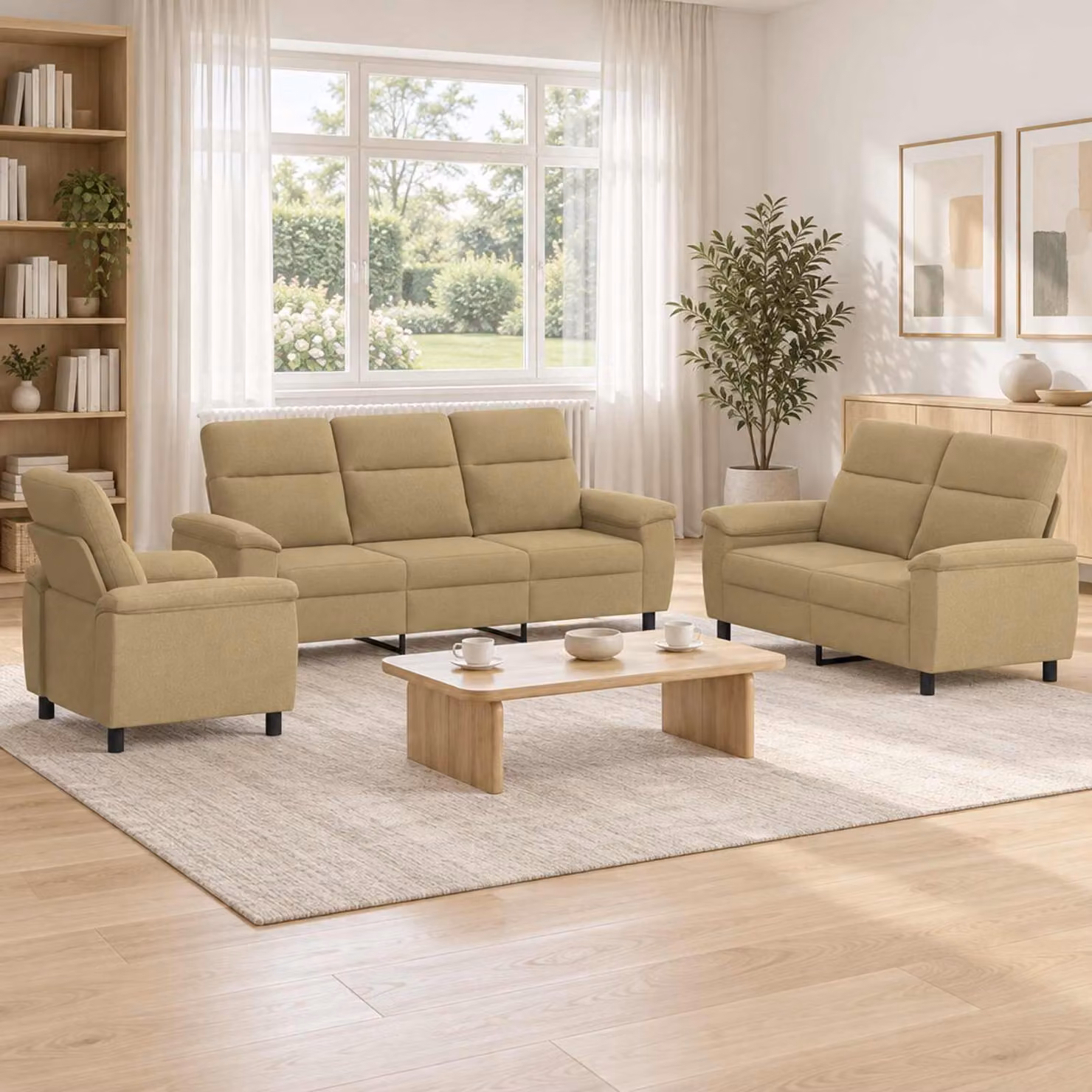 Set di 3 divani moderni vidaXL in tessuto marrone chiaro e beige con struttura in metallo per il tuo soggiorno