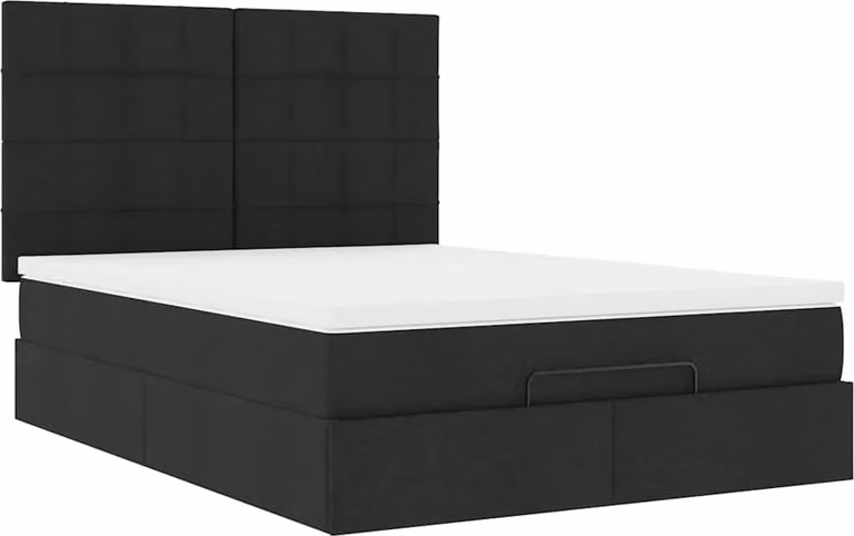 Struttura Letto Pouf con Materasso Nero 140x200 cm in Tessuto