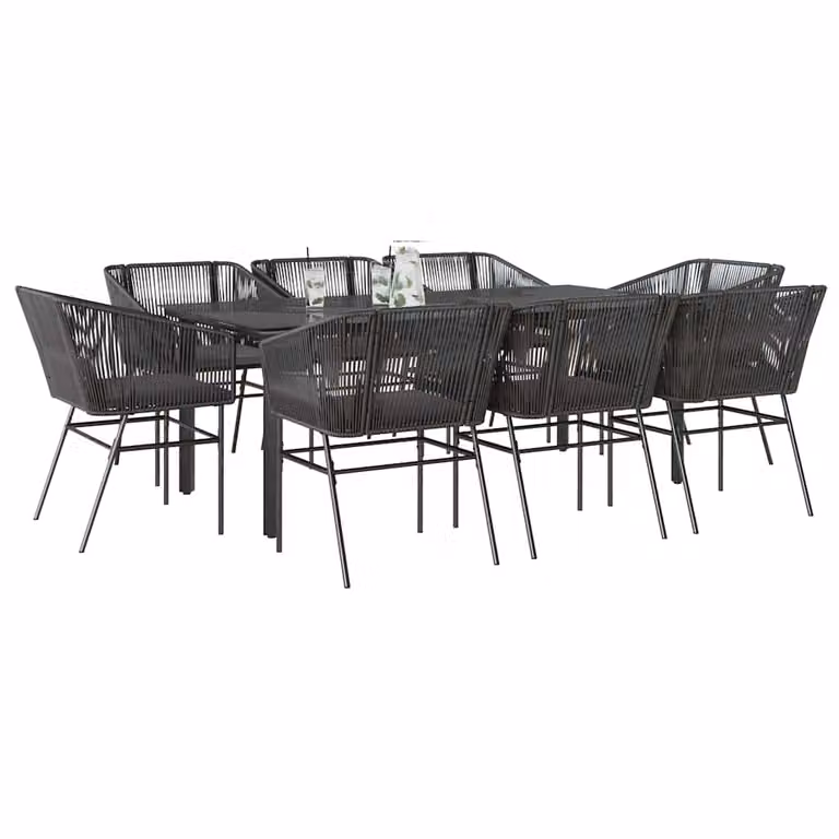Set da pranzo da giardino vidaXL in polyrattan con tavolo in vetro e 9 pezzi, nero e grigio