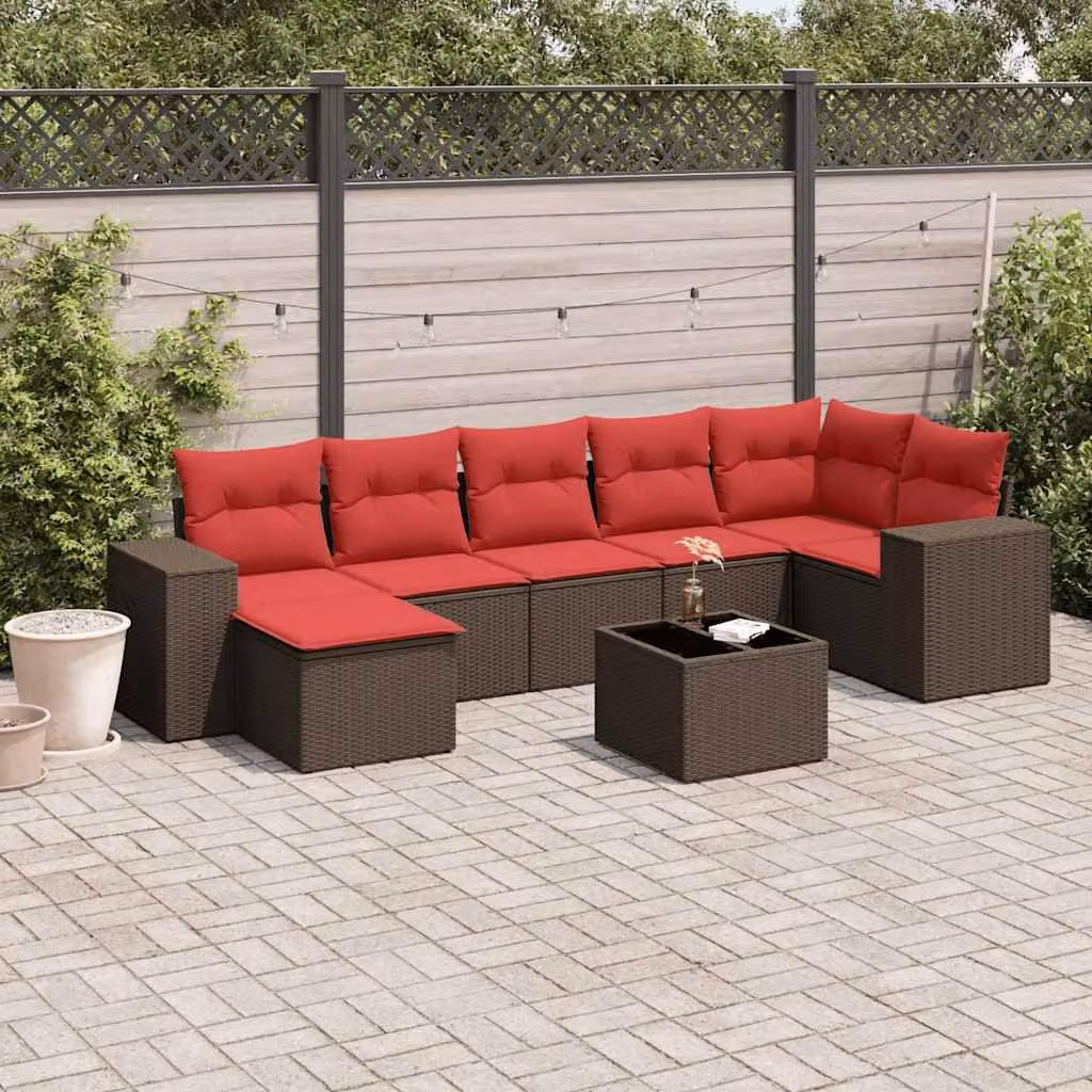 Maison Exclusive - Set di 8 pezzi per giardino con cuscini, marrone, polyrattan