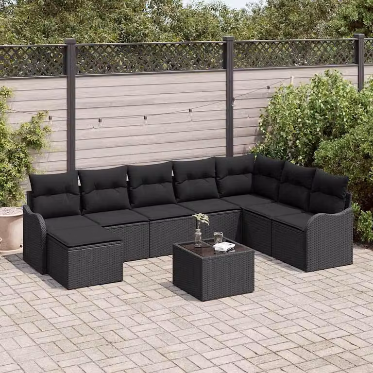 Maison Exclusive - Set Divano da Giardino 9 pcs Nero polyrattan
