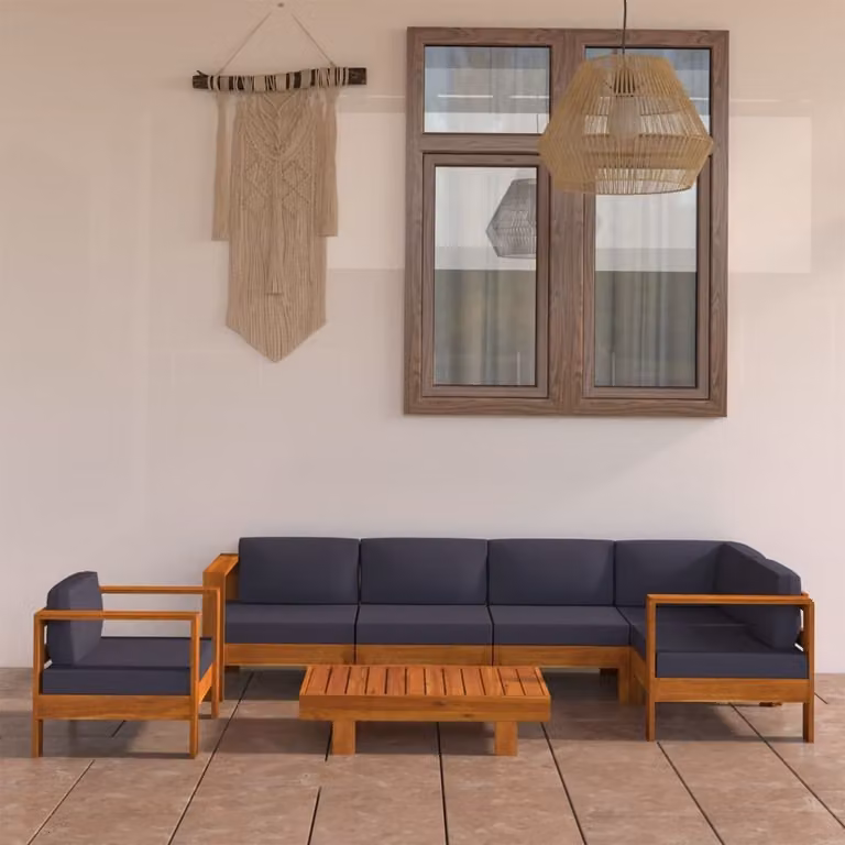 Maison Exclusive - Set da giardino da 7 pezzi con cuscini grigio scuro e struttura in legno di acacia