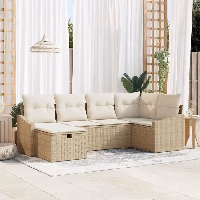 Set di divani con cuscino Beige e Crema polyrattan 3359280