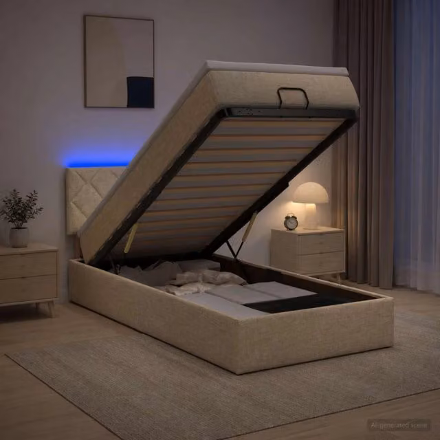 Letto Ottomano con Materasso e LED Crema 80 x 200 cm Tessuto 3456951