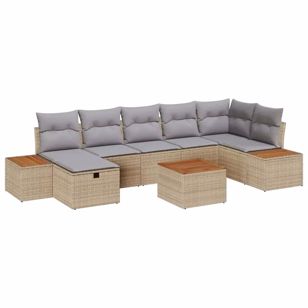 Set Divano da Giardino vidaXL a Forma di L con 8 Pezzi Beige in Polyrattan e Metallo – 2