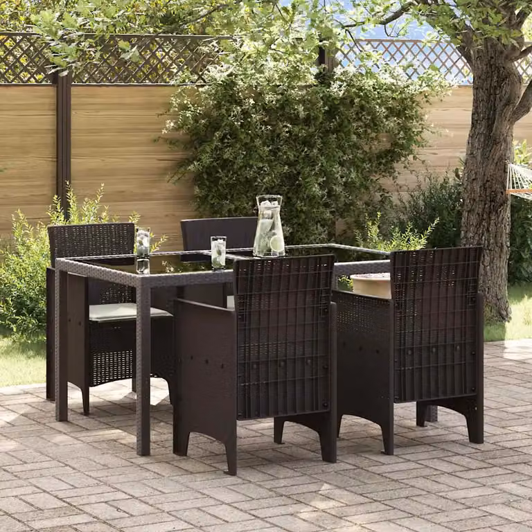 Set di 4 sedie da giardino vidaXL in polipropilene marrone con braccioli, resistenti alle intemperie e ai raggi UV