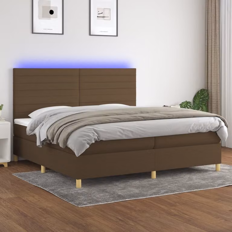 Maison Exclusive - Letto a Molle Materasso e LED Marronescuro 200x200cm in Tessuto