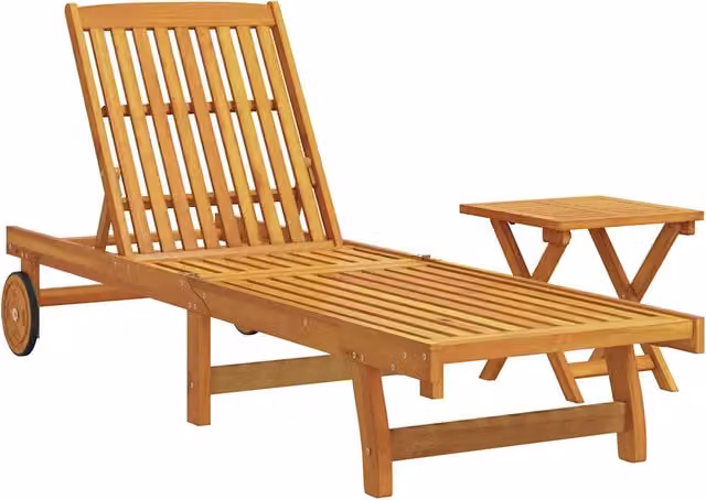 Lettino Prendisole | Sdraio da giardino | Lettino da sole con Tavolino Legno Massello di Acacia