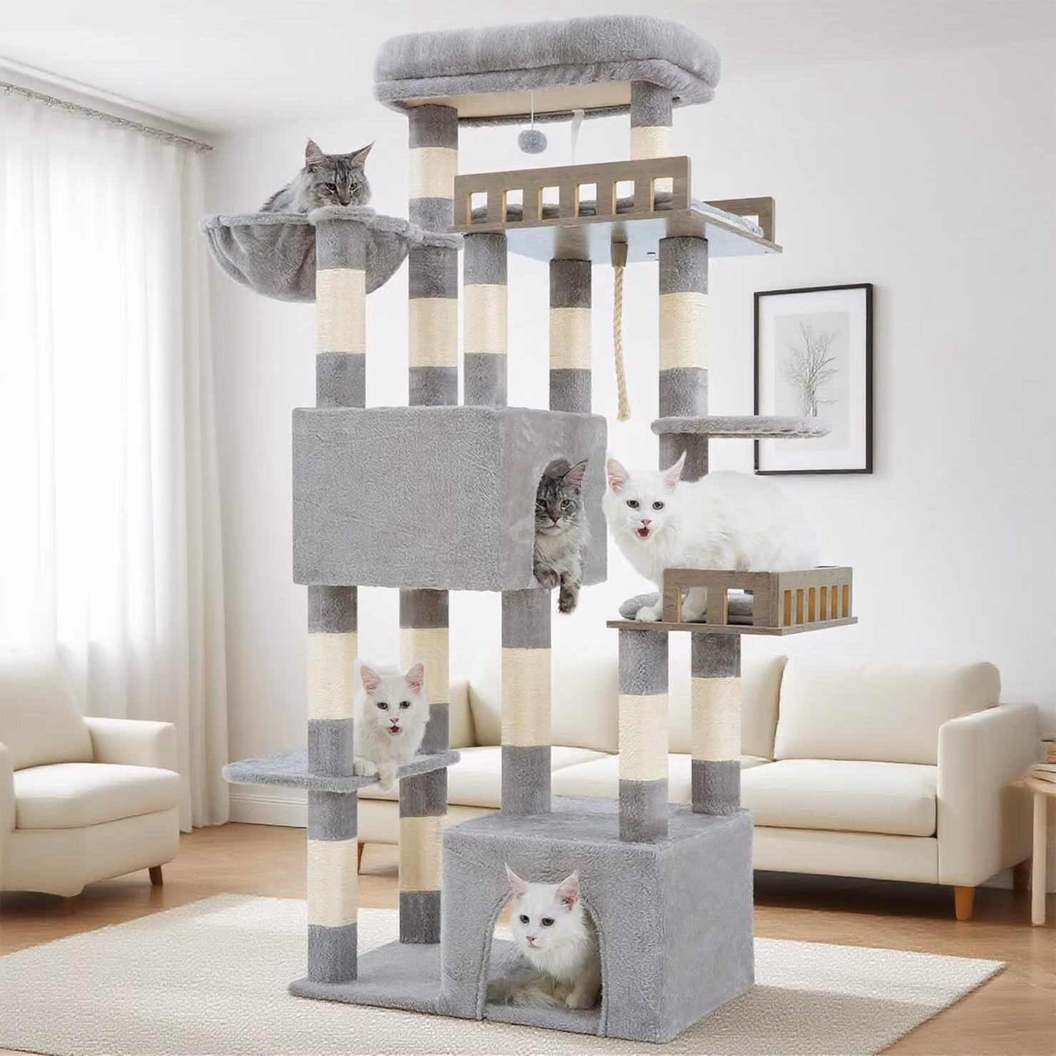 Albero per gatti grande, con amaca e piattaforme