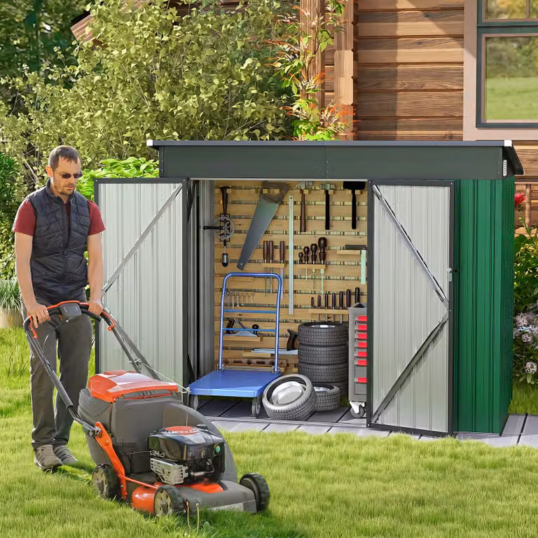 Capannone da giardino Costway in metallo con tetto a spiovente e doppia porta, colore verde