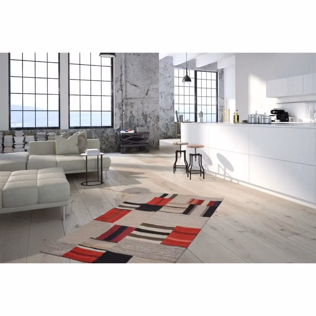 Tappeto Kilim Patchwork Kendra Home in lana e cotone multicolore per soggiorno e camera da letto – 2