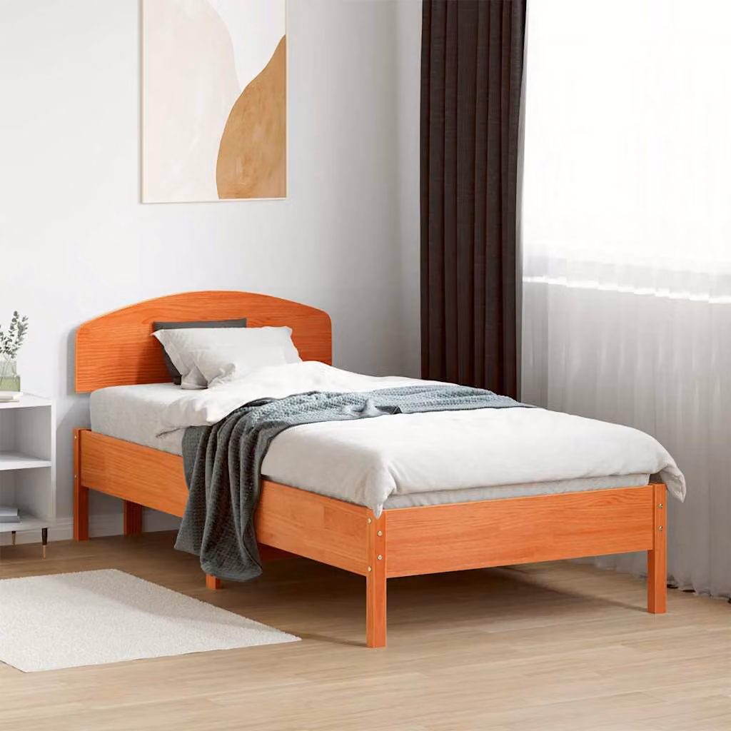 Letto singolo in legno di pino decapato marrone vidaXL senza materasso L: 75 cm, P: 195,5 cm, H: 80,5 cm