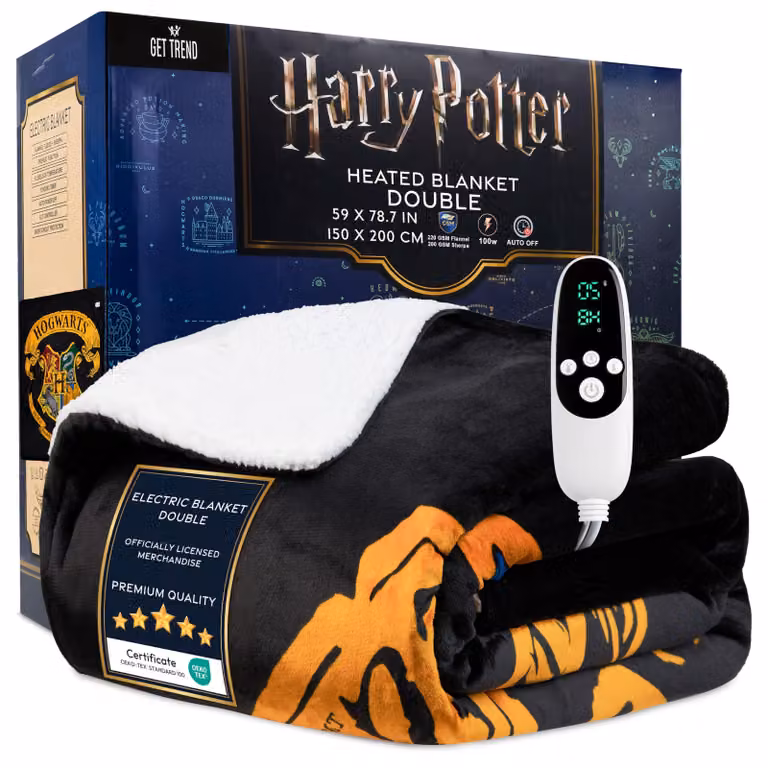 Coperta riscaldante elettrica, 150x200 cm, in pile Sherpa, con 9 livelli di temperatura, tema Harry Potter