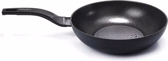 Wok in acciaio in alluminio nero 28 cm - Grande wok in acciaio in alluminio con trattamento antiscivolo