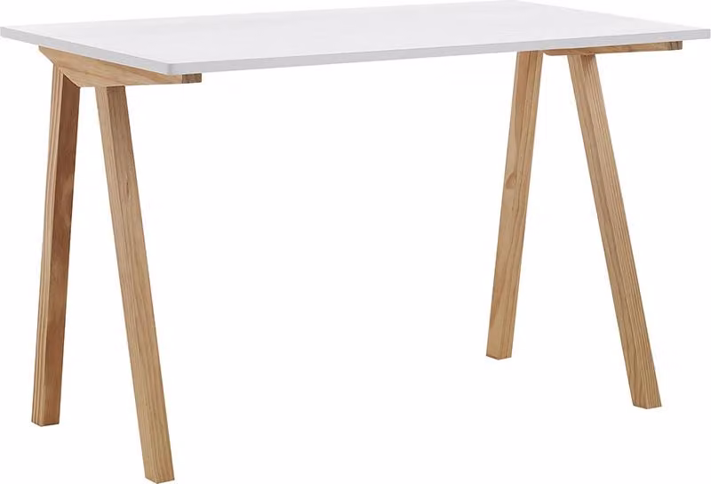 Scrivania da ufficio in stile scandinavo, bianca e rovere, 120x76x60 cm, Milton