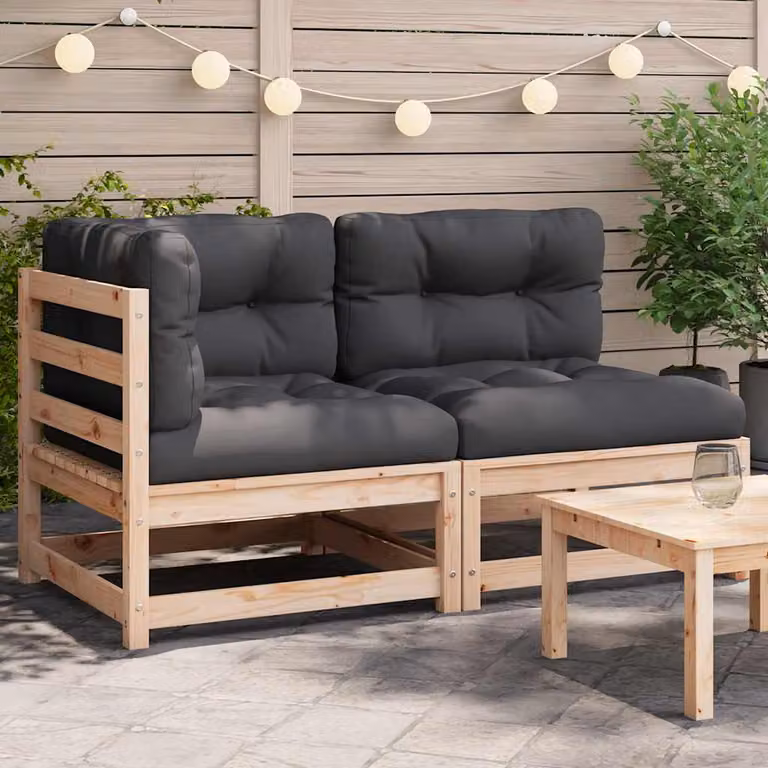 vidaXL Divano da Giardino a 2 Posti in Legno Massello di Pino con Cuscini Imbottiti Grigio Antracite