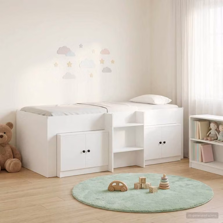 vidaXL Struttura Letto Loft Singolo con Mobile e Compartimenti Laterali Bianco L/P/H: 100 x 200 x 203 cm