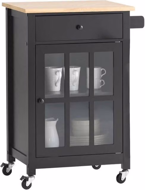 Trolley da Cucina su Ruote con Cassettone - Nero - 63x46x88cm