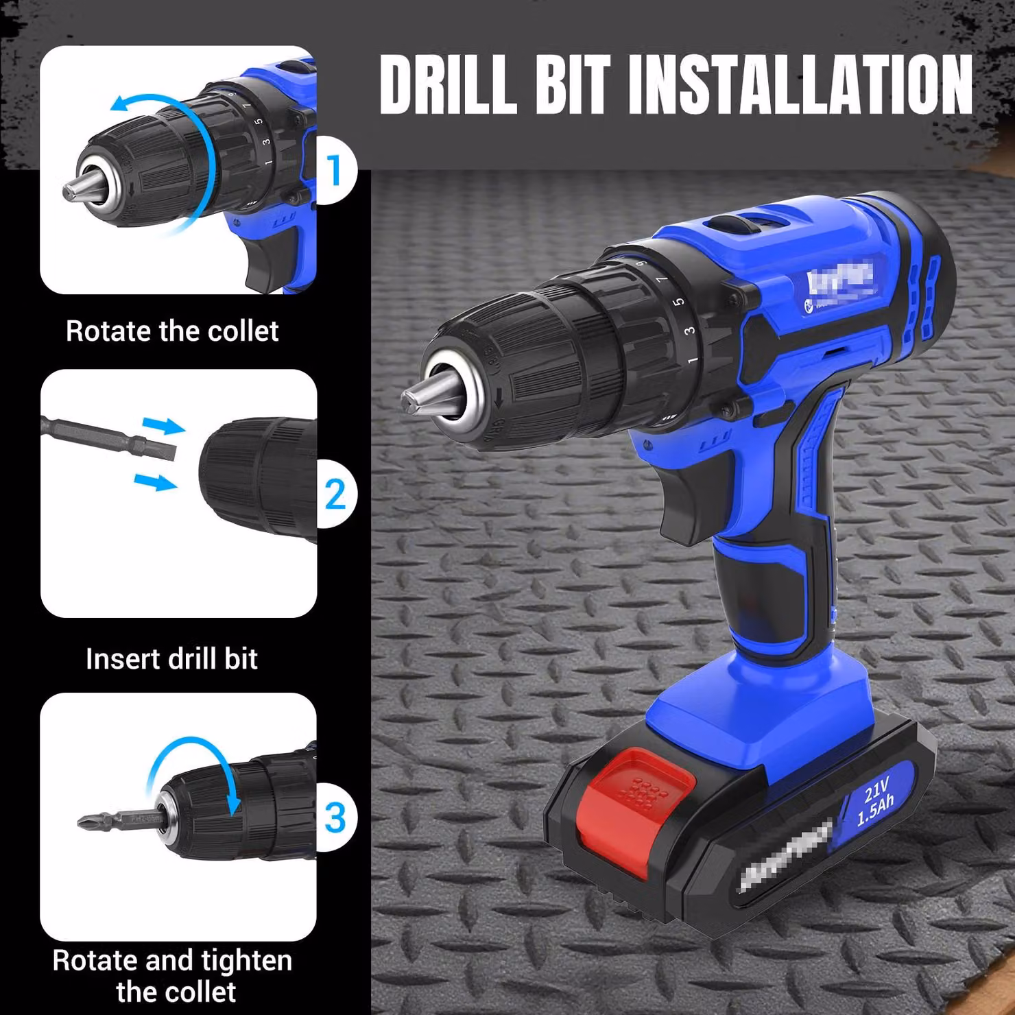 Trapano avvitatore a batteria - Trapano avvitatore multifunzione a batteria - 21 V - 2 velocità - 25+1 livelli di coppia - Set di punte da 29 pezzi - Luce LED - 1 batteria