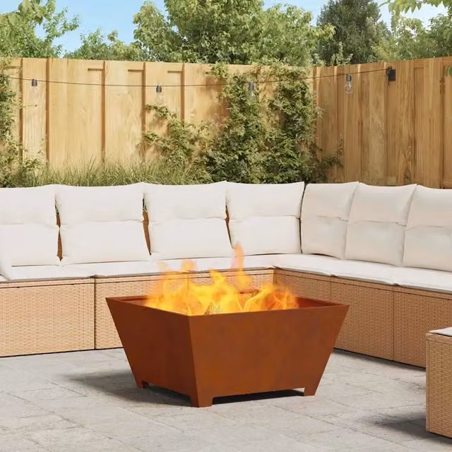 Braciere a fuoco vidaXL in acciaio marrone L 80 x P 80 x H 40 cm