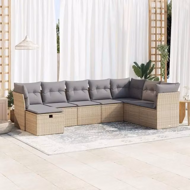 Set Divano da Giardino a L vidaXL da 8 Pezzi in Polyrattan con Cuscini Beige e Grigio