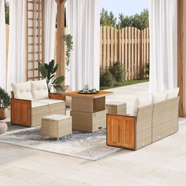 Set Divano da Giardino 10 pz 7-Numero di posti Beige e Crema 3365196