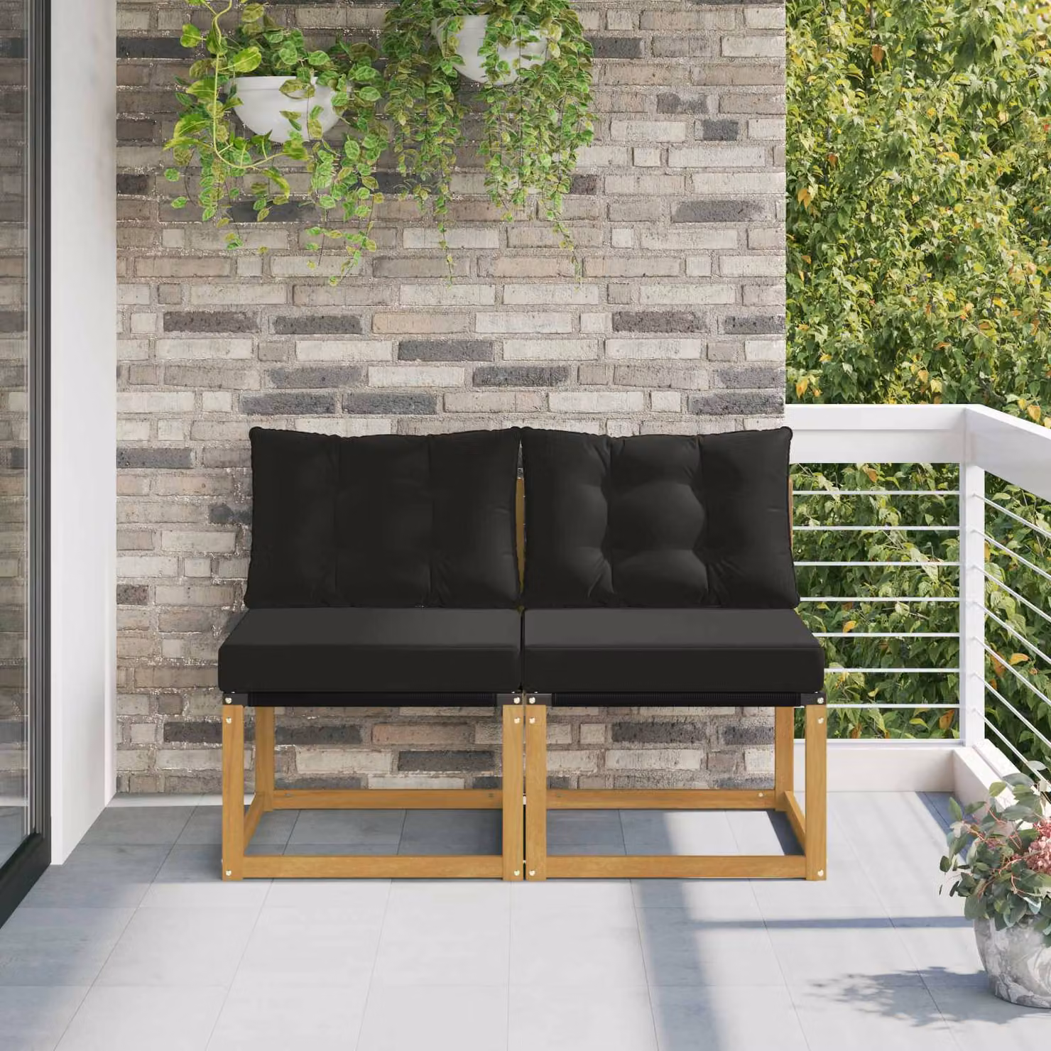 Set di 2 divani centrali da esterno vidaXL in tessuto bianco con struttura in legno di acacia e schiuma per giardino, balcone o terrazza