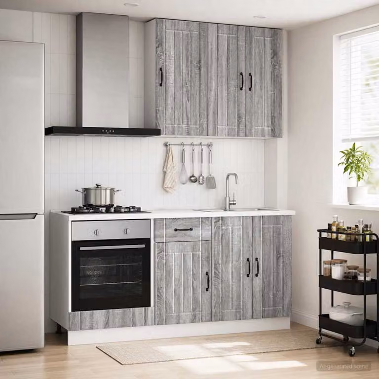Set di unità cucina moderna vidaXL LUCCA composto da 5 pezzi in legno ingegnerizzato MDF color grigio Sonoma con ante a battente e cassetti