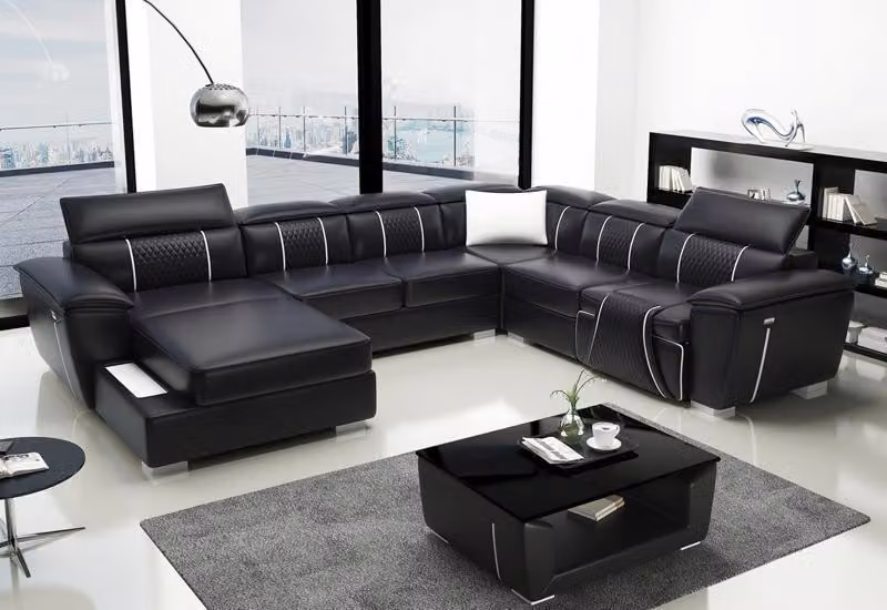Ecksofa Wohnlandschaft Sofa Couch Polster Leder Design Relax Multifunktion U-Form