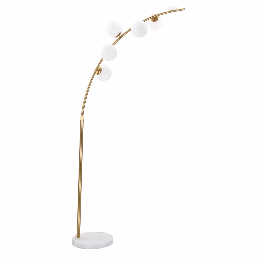 Lampada da terra Bale in vetro bianco e metallo oro, ideale per soggiorno e camera da letto, H: 130 cm, L: 60 cm, P: 45 cm – 2
