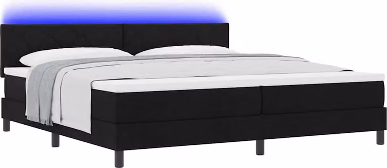 Letto a molle con materasso con led Nero 200 x 200 cm Tessuto