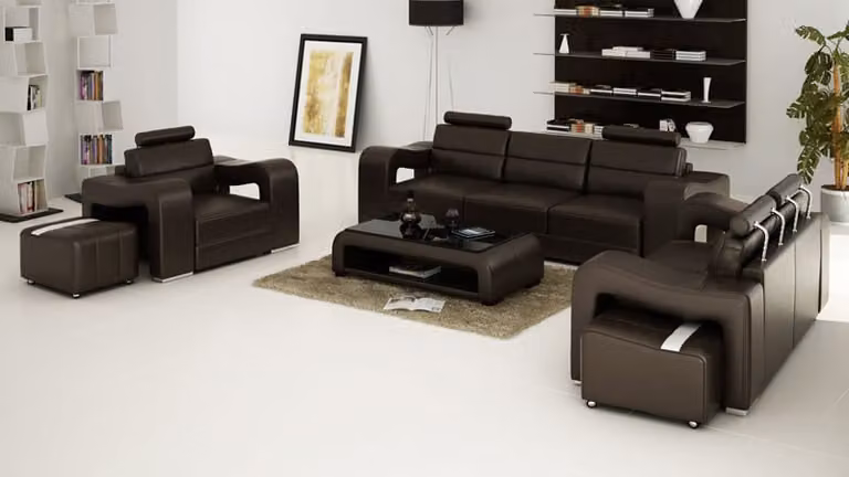 Ledersofa Couch Wohnlandschaft 3+2+1 Sitzer Garnitur Design Modern Sofa F3008D