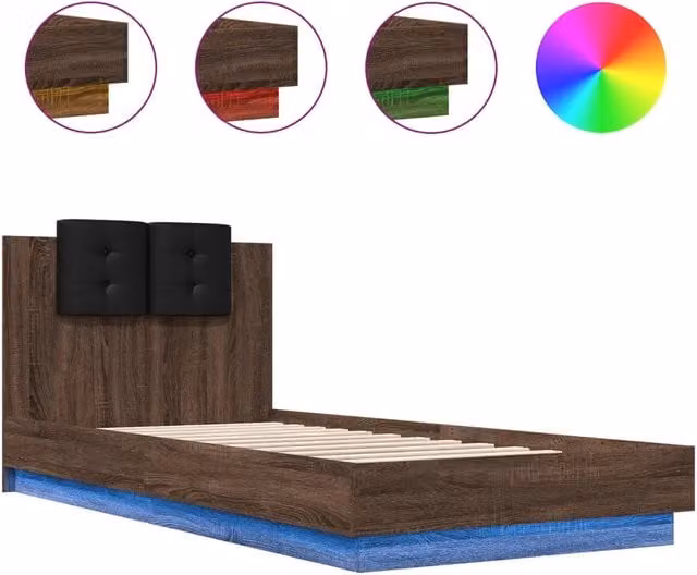 Letto singolo | Letto per adulti | Giroletto con Testiera e LED Rovere Marrone 100x200 cm