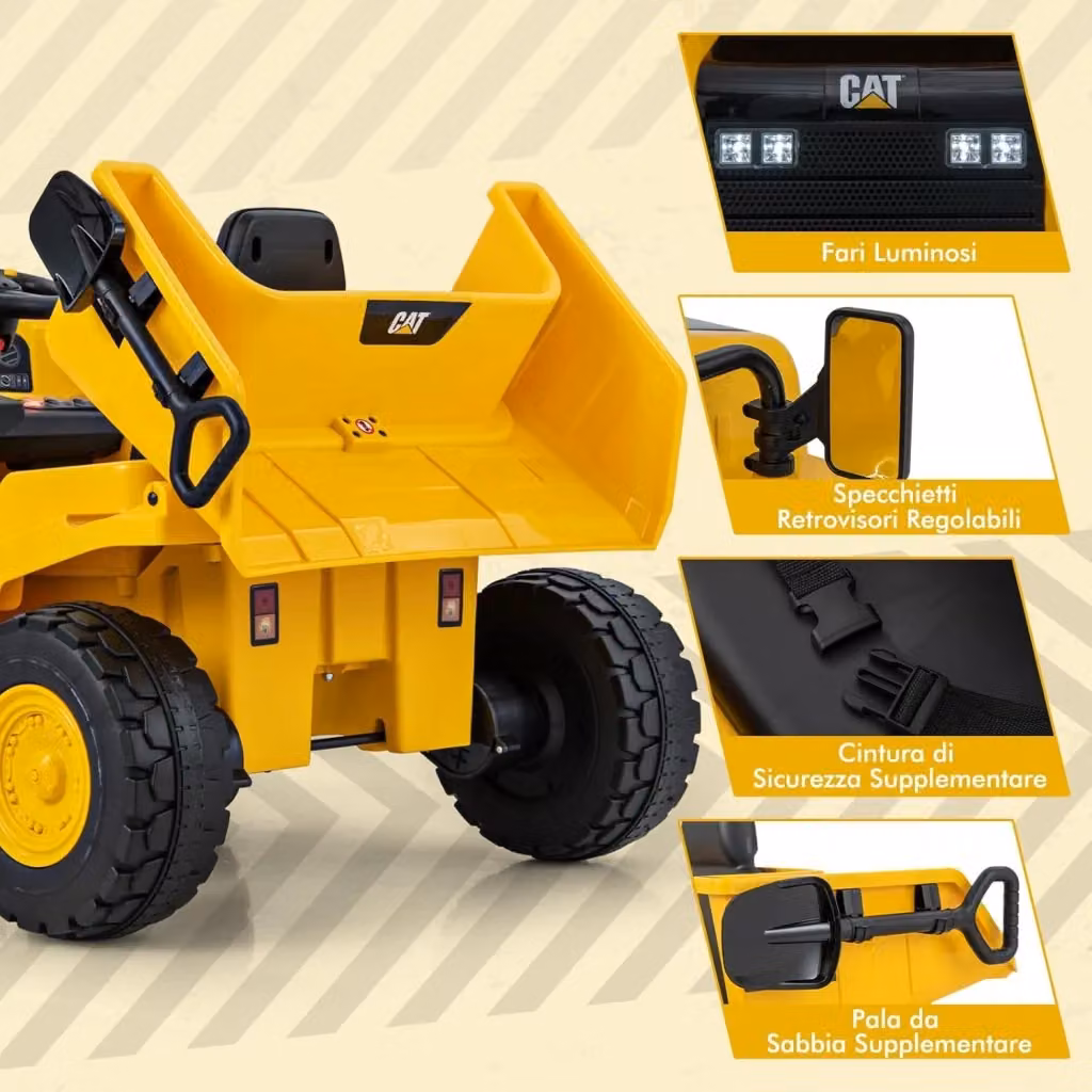 Veicolo da costruzione elettrico Caterpillar Costway giallo con telecomando, paletta e cassone basculante per bambini da 3 a 6 anni – 2