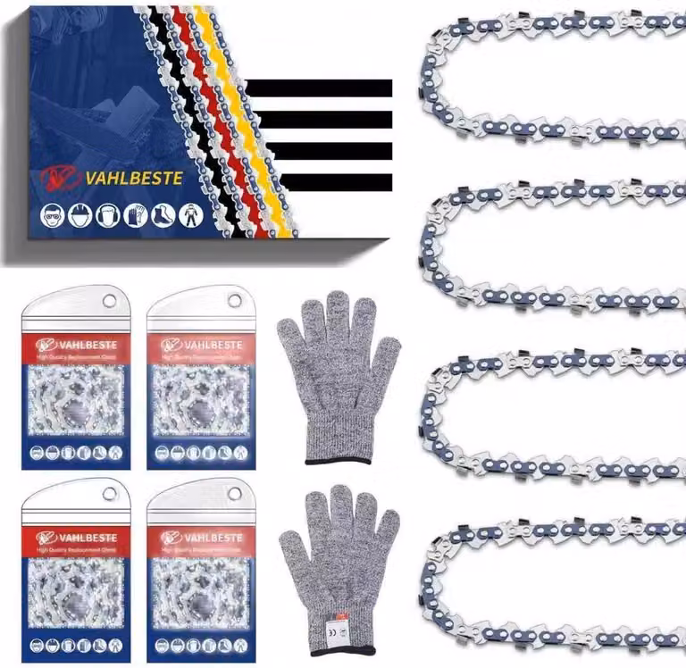 Catene per motosega da 12 pollici, confezione da 4 pezzi, passo 1/4 di pollice, spessore 1,1 mm, 64 denti, adatte per lavori di giardinaggio