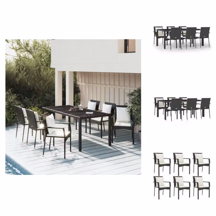 vidaXL set da pranzo da giardino 7 pezzi con cuscini in poly rattan nero - Set di mobili da giardino