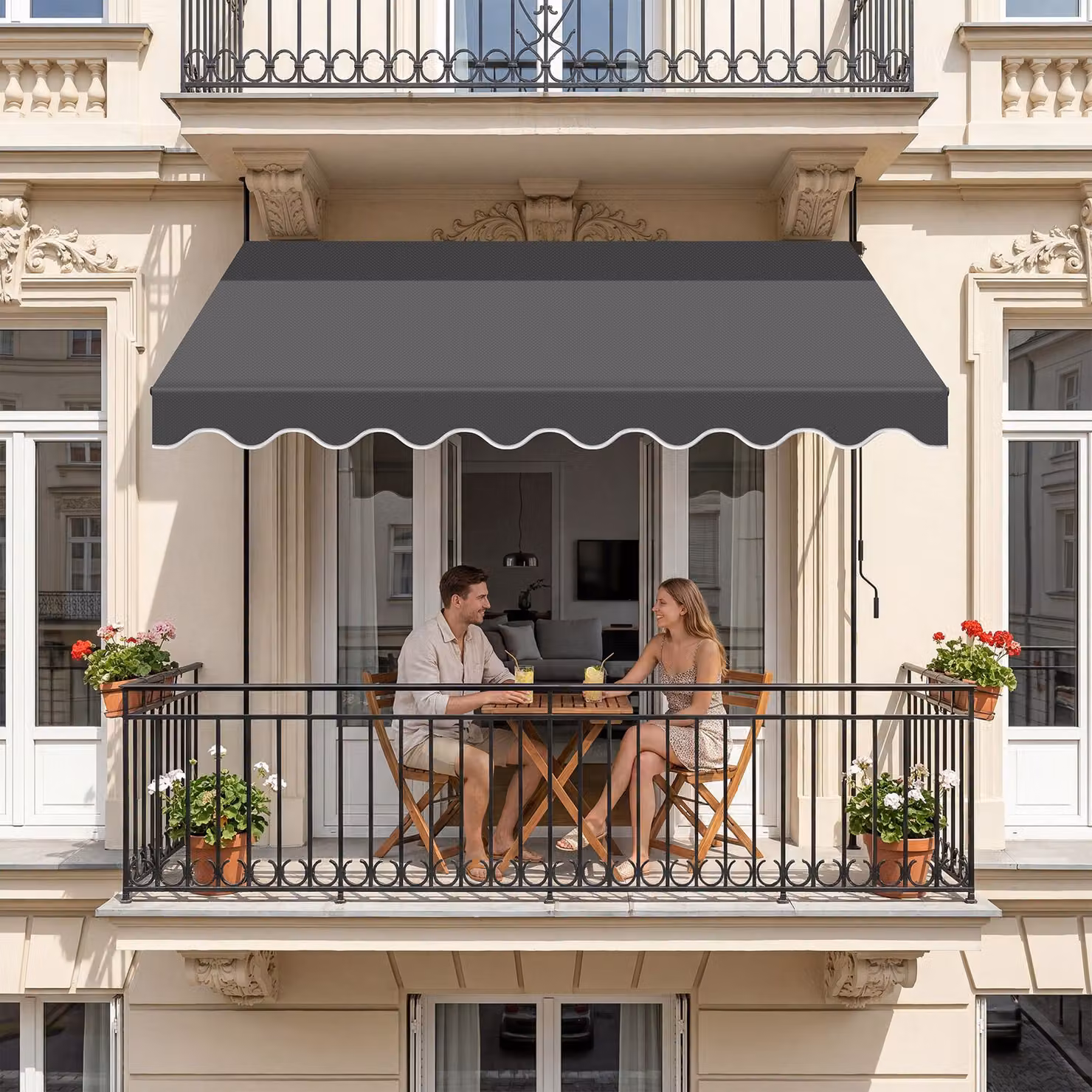 Tenda a morsetto tectake con manovella e altezza regolabile, nero/grigio, L: 300 cm, H: 180 cm – 2