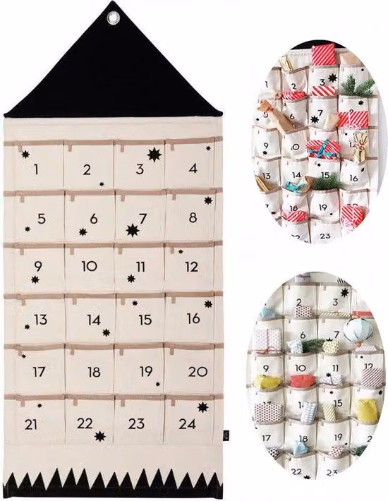 Calendario dell'Avvento – Calendario dell'Avvento da riempire personalmente – Calendario dell'Avvento vuoto – Contenitore da appendere per l'arredamento – Riutilizzabile – Calendario dell'Avvento per bambini – Borsa portaoggetti