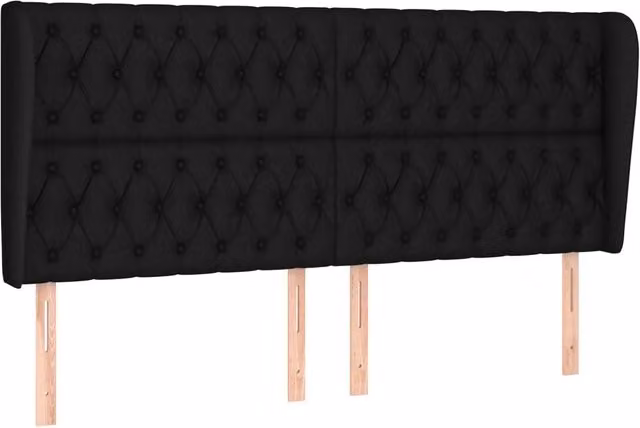 Testata ad orecchio nera in tessuto con struttura in legno di larice L: 183 cm, P: 23 cm, H: 118/128 cm