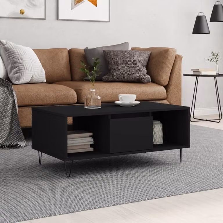 vidaXL Tavolino da Salotto Moderno Nero L: 90 cm, P: 50 cm, H: 36,5 cm in Legno e Metallo