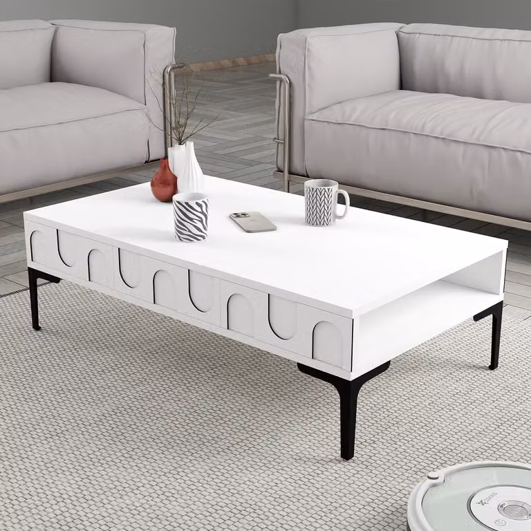 Skye Decor, Lyon 32 - Bianco, Nero, Tavolino, Bianco, 100% PANNELLI DI PARTICELLE RIVESTITI IN MELAMMINA, 105 x 60 x 32,6 cm