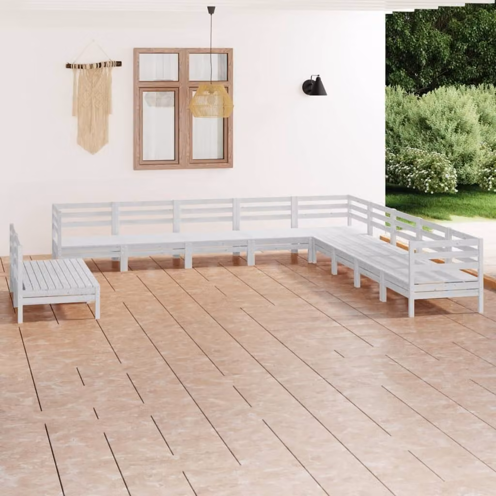 The Living Store Set salotto da giardino 11 pezzi in pino massiccio bianco