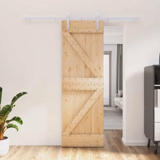 Porta scorrevole moderna vidaXL in legno e acciaio, colori bianco e beige, L: 200 cm, H: 210 cm