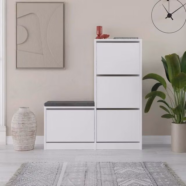 Scarpiera Salvaspazio 105x26x118,5 cm 3 Ante a Ribalta in Melamina Bianco