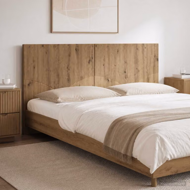 Testiera da muro vidaXL HOORN in legno ingegnerizzato marrone con mensola integrata L: 180 cm, H: 50 cm, P: 15,56 cm