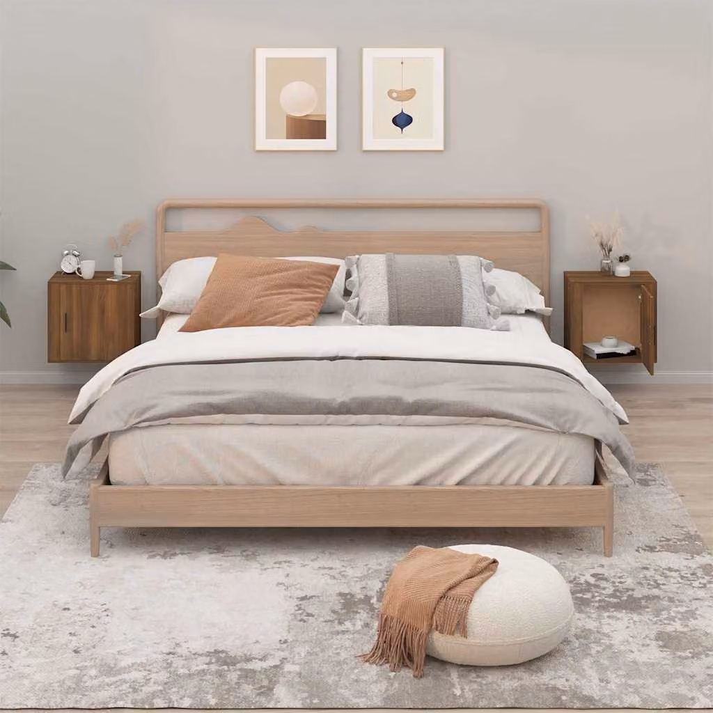 Set di 2 comodini da muro vidaXL in rovere marrone L 50 cm, P 30 cm, H 47 cm