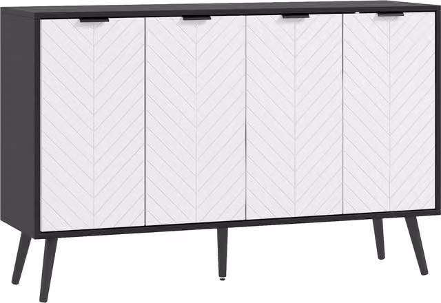 HOMCOM Madia a 4 ante Madia per soggiorno Ripiani regolabili Gambe in legno per cucina Bianco e Nero 120x35x77,4 cm   Aosom Italy