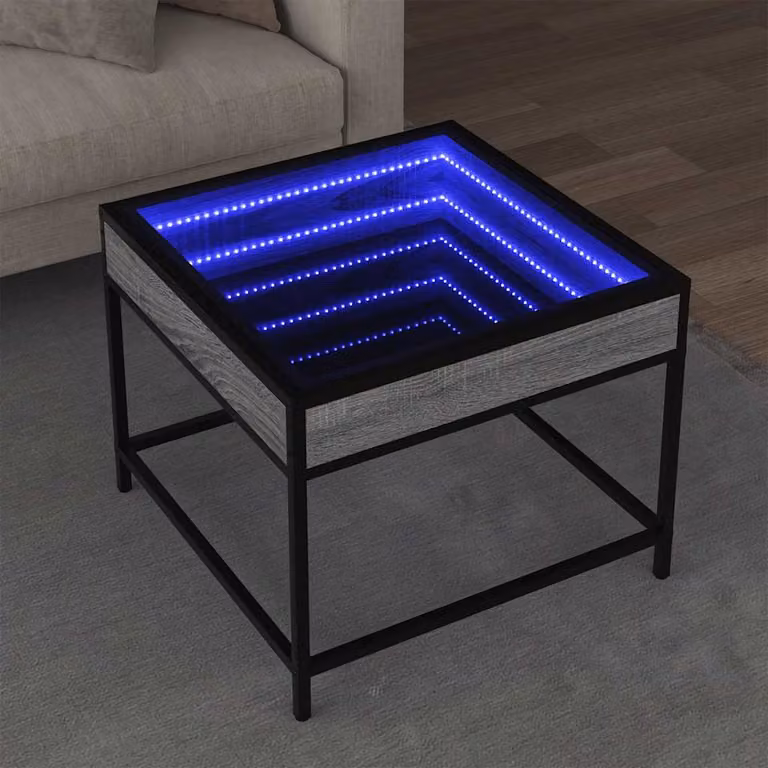 vidaXL Tavolino da Salotto Moderno con LED Grigio, L/P/H: 50 x 50 x 41 cm